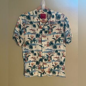 Denim & Flower Christmas Beach Surfing Santa Hawaiian Button Up Shirt Men's M